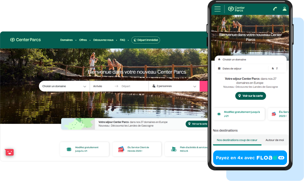 Integratie van de gesplitste betaling van Floa Pay  Op de website van Center Parcs